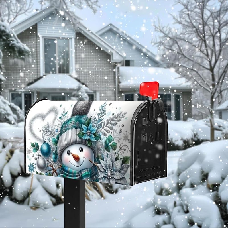VBXNT Store Winter Christmas Snowman Themed Mailbox Cover, Magnetic Waterproof Mailbox Package 18x21 Inch Standard Size, Snow Oxford Cloth Mailbox Decoration for Christmas, Thanksgiving, Winter Outdoor Garden - Image 2